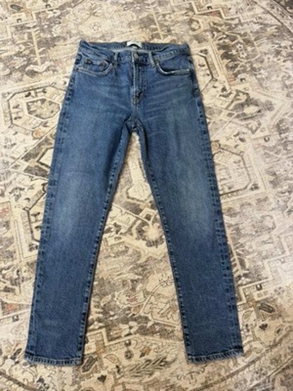 AGOLDE Toni Mid Rise Slim Straight Leg Jeans Blue Wash Denim Women 27 EUC